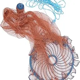 Professional Cast Fishing Net, Handmade Nylon Material, 7 Feet Height, Blue and Orange, Easy Throw Design with Weighted Edge, 25mm Mesh Size-picture-15