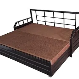 ROYAL BED MANUFACTURER King Size 6X6 Metal Sofa Cum Bed with Hydraulic Storage - 3 Seater Brown Fabric, Matte Finish, Brown-picture-10