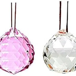 NBR Feng Shui Crystal Ball Pink and White (40MM) Suncatcher Decorating Hanging Faceted Prism Balls-picture-18