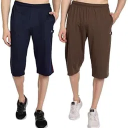 zeffit Men's Regular Fit Cotton Blend Capri| Men Three Fourth Combo |3/4th Shorts for Men | men three quarter pant for Running, Gym, Yoga etc. Pack of 2-picture-18