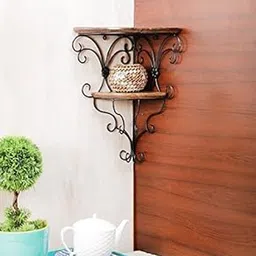 Wrought Iron Corner Rack with 2 Shelves-picture-65