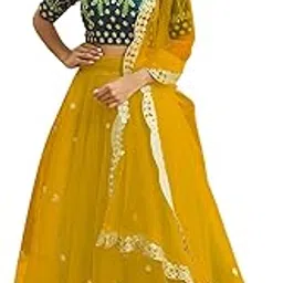 nplash fashion Women's Net Yellow Butty Semi-stitched Lehenga Choli Set, Free Size-picture-44
