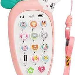 PARTEET Cute Carrot Shaped Pretend Play Musical Cell Phone Toy for Kids Toddlers with Music, Ringtones, Lights - Birthday Party Favors and Gifts for Girls (Battery Not Included) (Pink) image 1