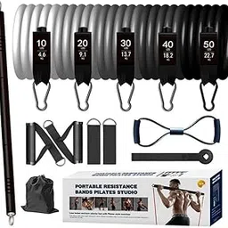 COOLBABY Pilates Bar Kit with Resistance Bands（150LBS）, Resistance Bands Set with Bar, Portable Pilates Equipment for Workout Home Gym-picture-14