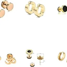 karishma kreations Mens Earrings Combo Valentine jewellery Stainless Steel Black Gold Silver Piercing Screw Bali Stud Hoops Earing Multicolor Earrings Combo for men boys WomenUnisex-picture-23