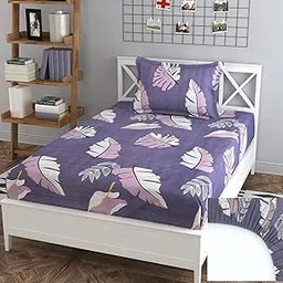 Tropical Monstera Leaf Print Bedding Set, Purple and Pink, Cotton Duvet Cover with Pillowcases, Modern Botanical Design for Bedroom Pack of 1-picture-10
