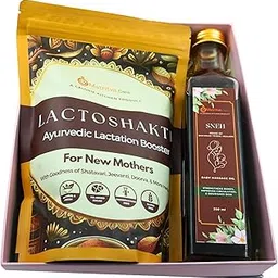 Matritva Care Postpartum Gift Hamper for New Mother & Baby | Lactoshakti Herbal Lactation Booster (350g) & Sneh Baby Massage Oil (250ml) | Natural Support for Breastfeeding & Bone Strength-image-14