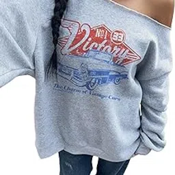 sxv style Vintage Victory car Off Shoulder Grey Sweatshirt-picture-42