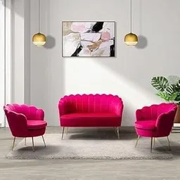 INTERIOR FURNITURE 4 Seater Sofa 3 Piece Velvet Living Room Sofa Set, Modern Comfy Upholstered 2-Seater Sofa & Two 1 Seater for Bedroom, (Dark Pink)-picture-22