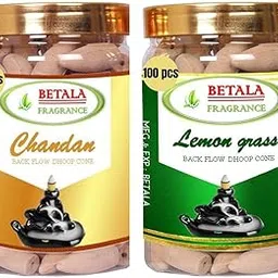 Betala Fragrance 2 in 1 Backflow Dhoop Cones, Chandan & Lemon Grass Flavour Backflow Incense Cones, 2 Packs of 100 Pcs Back Flow Cones (Chandan & Lemon Grass)-picture-33