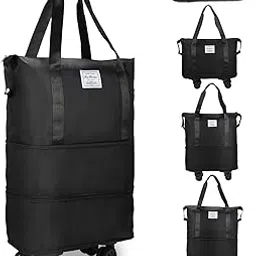 qiyang sales 2 Layer Nylon Rolling Duffle Bag with Wheels Waterproof Traveling Bag for Clothes Expandable Foldable Bag(Multicolor) image 1
