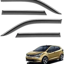 COSMOGEAR Car Compatible Wind Deflectors Rain Guard Door Visor for Tata Altroz (2020 Onwards Model) - Chrome Lined, Polycarbonate, Smoke, Set of 4 Pcs image 1