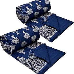 340 GSM Single Bed Jaipuri Razai Organic Pure Cotton Jaipuri rajai Ac Quilt Soft Light Weight Cotton Tree Print Comforter 55 x 85 inch (Blue, Pack of 2)-picture-20