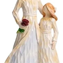 CALANDIS Family Figurines Sculpture Craft Memorial Gift for Bookshelf Mantel Lifelike Mum and Daughter | | Garden D?©cor-image-3