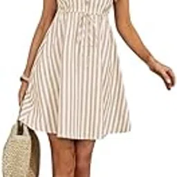 leriya fashion Western Dress || Rayon Vertical Striped Printed Dress for Women || Flounce Cap Sleeve | V-Neck | Drawstring Waist Flared Dress || Summer Short Dresses for Women.-picture-13