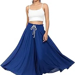 Women's Regular fit Flared sharara Umbrella Plazzo Trousers Free Size Navy Blue-picture-19