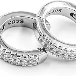 pahel - "the silver that shines" Men’s Hoop Studs with Sparkling Zirconia in Polished 925 Silver-picture-50
