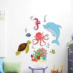 SS DECOR Ocean Sea Life Wall Stickers, Multicolour, 100 x 1 x 100 cm-picture-45