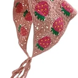 ujeavette Women Crochet Bandana Decoration Hair Accessories Cute Vintage Head Kerchief Pink Strawberries-picture-45