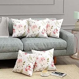 Trance Home Linen 100% Thick Cotton Printed 16x16 inch Cushion Covers for Sofa and Diwan | Throw Pillow/Small Cushion Pillow Covers (16x16 inch | 30cmx30cm, Tashi Pink) Set of 5-180 TC-image-34