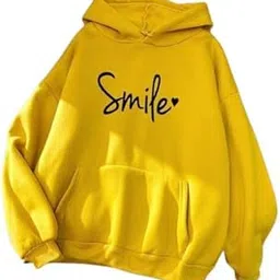 pd clori Smile Print Hoodie for Women, Yellow, Winter Wear-picture-20
