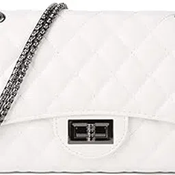 krifty Quilted Crossbody Handbag with Chain Strap, Diamond Pattern, Metal Turn Lock For Women's/Girls-picture-56