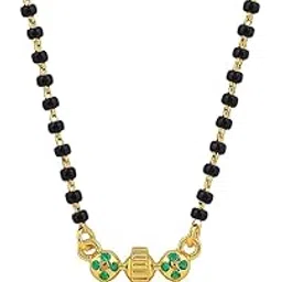 925 Sterling Silver1 Gm Gold Plated Double Ring Pendant Kala Mani/Black Beads Mangalsutra Necklace for Women | Hypoallergenic | Anti- Tarnish | Gift For Wife-image-90