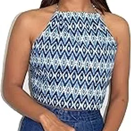 JAIPUR HAND BLOCK Women's Halter Crop Top Tie Back Sleeveless Backless Cami-image-0