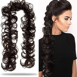Kidzoo 36 Inches Women Girls Messy Frill Hair Extensions For Ponytail And Bun Juda Maker Hair Extension Pack Of 1 (Dark Brown)-image-1