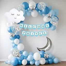 Party Propz Welcome Prince Home Decoration- (55Pcs) Baby Decoration Items/New Born Homecoming Set/Welcome Home Baby Decoration/Welcome Prince Banner (cardstock, Latex, Foil)(Multicolour)-picture-46