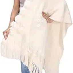 Women Girls Faux Fur with Embroidery Patch Woolen Stole Winter Warm Wrap Shawl (SC 39 Patch Fur Stole)-image-28