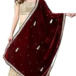 dupatta bazaar Women's Gotta Patti Work Velvet Dupatta, Maroon, free size-picture-41