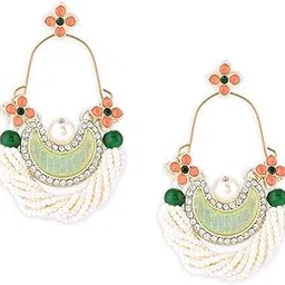 zaveri pearls Green & Peach Dazzling Stones Cresent Ethnic Dangle Earring For Women -ZPFK16397-picture-31