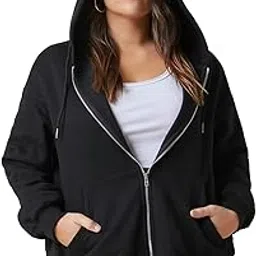 kotty Fleece Full Sleeve Solid Women Plus Size Hooded Sweatshirt image 1