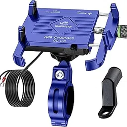 GRAND PITSTOP Mobile Holder for Bikes, Motorcycle, Scooter, Bicycle, Claw Jaw Grip with Charger Bike Mobile Holder, Aluminium Cellphone Holder for Maps & GPS Navigate & 360° Rotation Phone Mount-Blue-picture-13