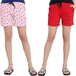 irana FASHA Womens 100% Organic Cotton Printed Regular Shorts - Pack of 2 (Multicolor)-picture-26