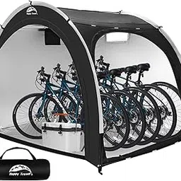 HAPPY TRAVEL Portable Outdoor Storage Tent, Waterproof & UV-Blocking Bicycle & Motorcycle Storage Shed, 35 sq ft, 4 Bikes/2 Motorcycles, Black-picture-17