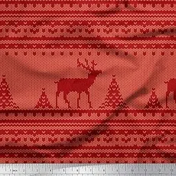 Soimoi Red Cotton Cambric Fabric Embroidery Style Christmas Print Fabric by Meter 56 Inch Wide-image-25