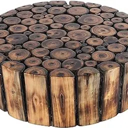 Blessing Handicrafts Wooden Round Stool | Natural Wood Log Side Table | Rustic Plant Stand, Pooja Chowki, Footstool for Home, Kitchen, Balcony | Pre-Assembled | 5x10x10 Inch-picture-23