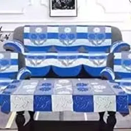 HUB of Decor Cotton Sofa Cover Set, 5 Seater with Arm Cover, 16 Pieces, Centre Table Cover 40x60 inches, Blue-image-5