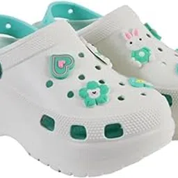 Women's EVA Clogs, Platform Heel, White with Turquoise Accents, Waterproof, UK Size 4-picture-35