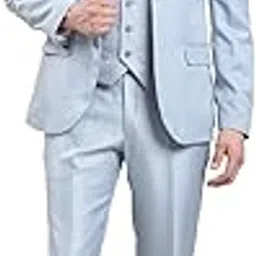turtle Men Light Blue Self Design Tailored Fit Full Sleeve Rayon Blend 3 Piece Party Suits-picture-29