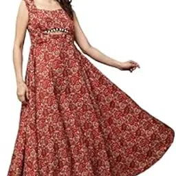 Women's Floral Print Maxi Dress, Poly Crepe A-Line, Round Neck, Ankle Length with Belt, Summer Casual Style-image-7