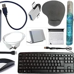 Anjo 10 in 1 Combo of Wired Keyboard, Wireless Mouse, Mouse Pad Gel Wrist Support, USB Hub 3.0, 3 in 1 Cleaning Kit, OTG 2 in 1 Micro & C, Extension Cable, USB Light, Laptop Lid & Trackpad Lamination-picture-42