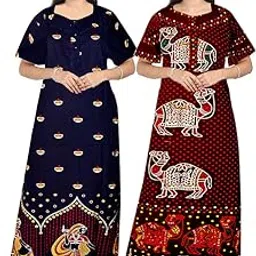 jwf Jaipuri Cotton Printed Maternity Front Zipper Full Length Maxi Nighty Gown (Pack of 2)-picture-48