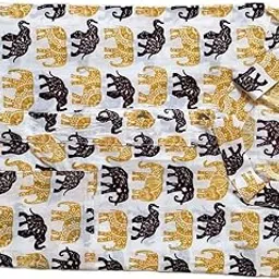 Traditional Men's Ethnic Kurta with Black and Gold Elephant Print Pattern, Wedding, Jaipuri Style-picture-14