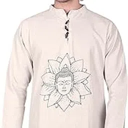 difneez Men's Casual Cotton Loosefit and Oversize Cotton Short Kurta/Shirt with Mandarin Collar Beige Printed Kurta for Men.-picture-51