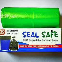 Seal Safe Biodegradable Garbage Bags, 19x21 inch, Medium,Pack Of 6 Each Having 30 Bags with Detachable Tie Tapes, 100% Recyclable Bag-picture-30