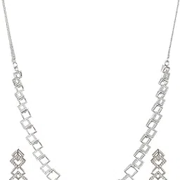 saraf rs jewellery White Plated AD Studded Minimal Geometric Necklace Jewellery Set-picture-12