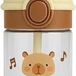 GUCHIGU Kids Sipper Bottle with Straw for Baby | Leak-Proof, BPA-Free Water Bottle with Cute Design Lid | Easy Grip, 360° Drinking | Baby Toddler Water Sipper Cup (Brown-Cream, 550ml)-picture-60